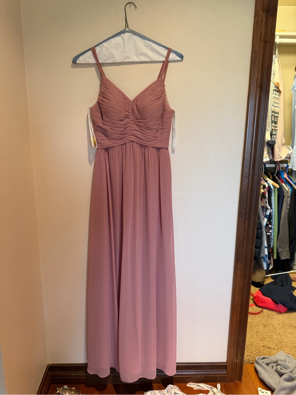 Azazie Mauve Pink Chiffon Ruched Bodice Maxi Dress